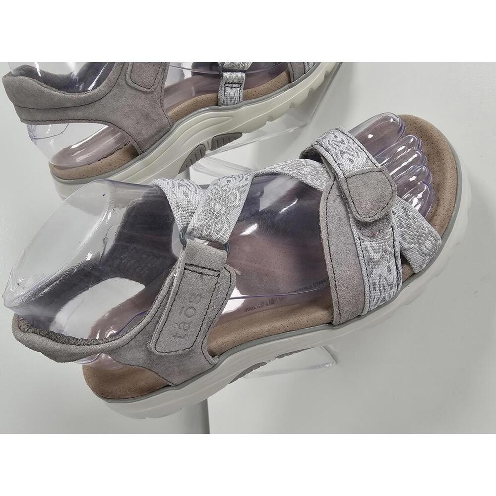 Taos Gray Suede and Fabric Adjustable Strap Sandals - Picture 2 of 15